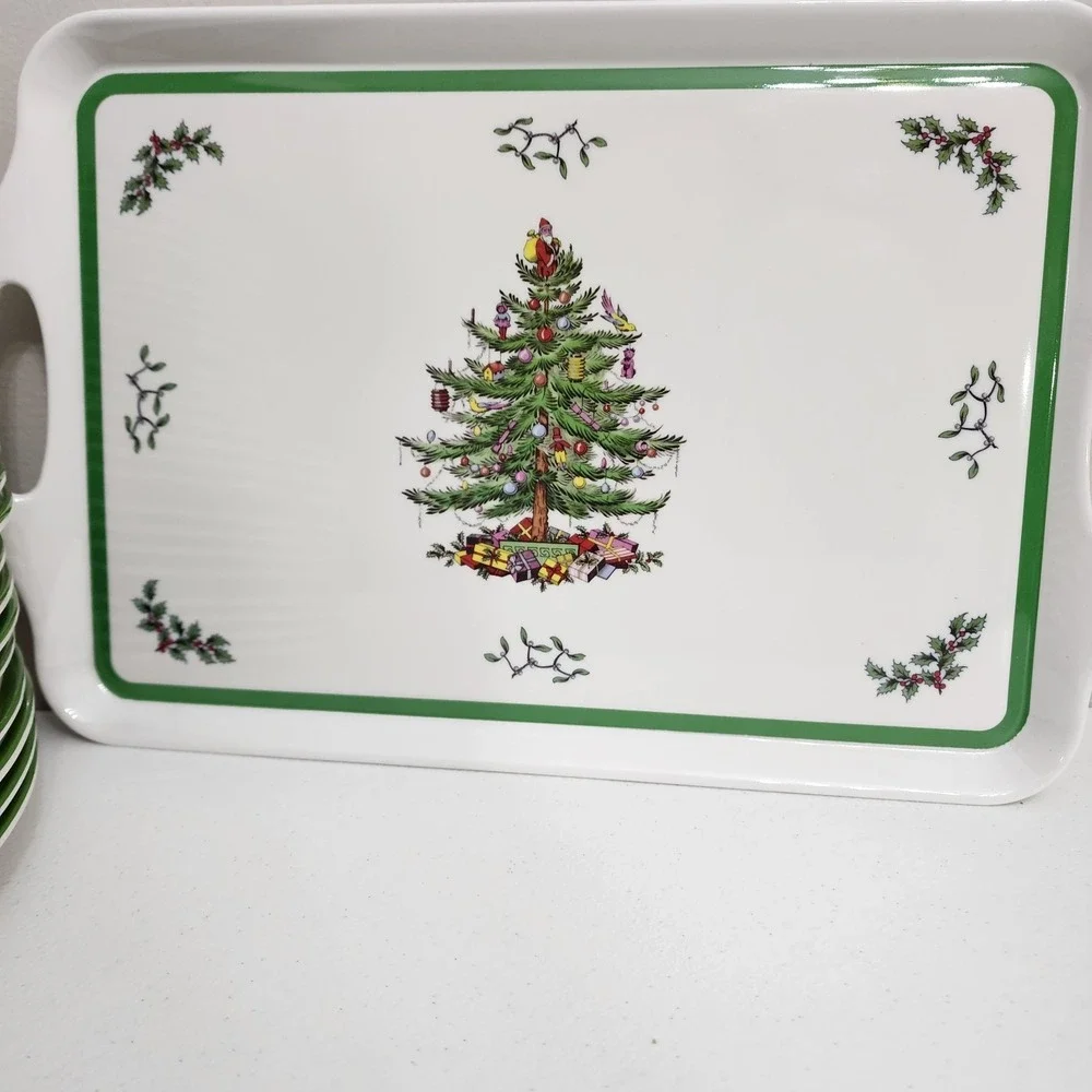 Spode Christmas Tree Melamine Dinner & Salad Plates Serving Tray Set of 12 New